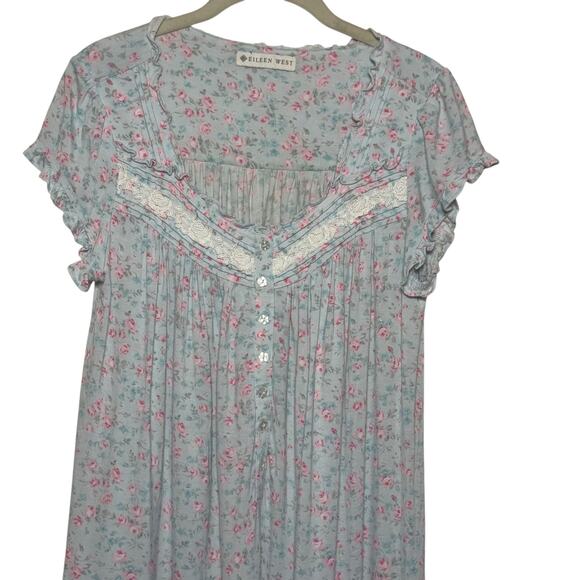 Eileen West Lace Trimmed Cap Sleeve Floral Midi Length Night Gown Size XS - Picture 2 of 8